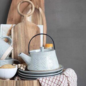 Bloomingville Debossed Stoneware Teapot Reactive Glaze Finish With Lid 24 oz.